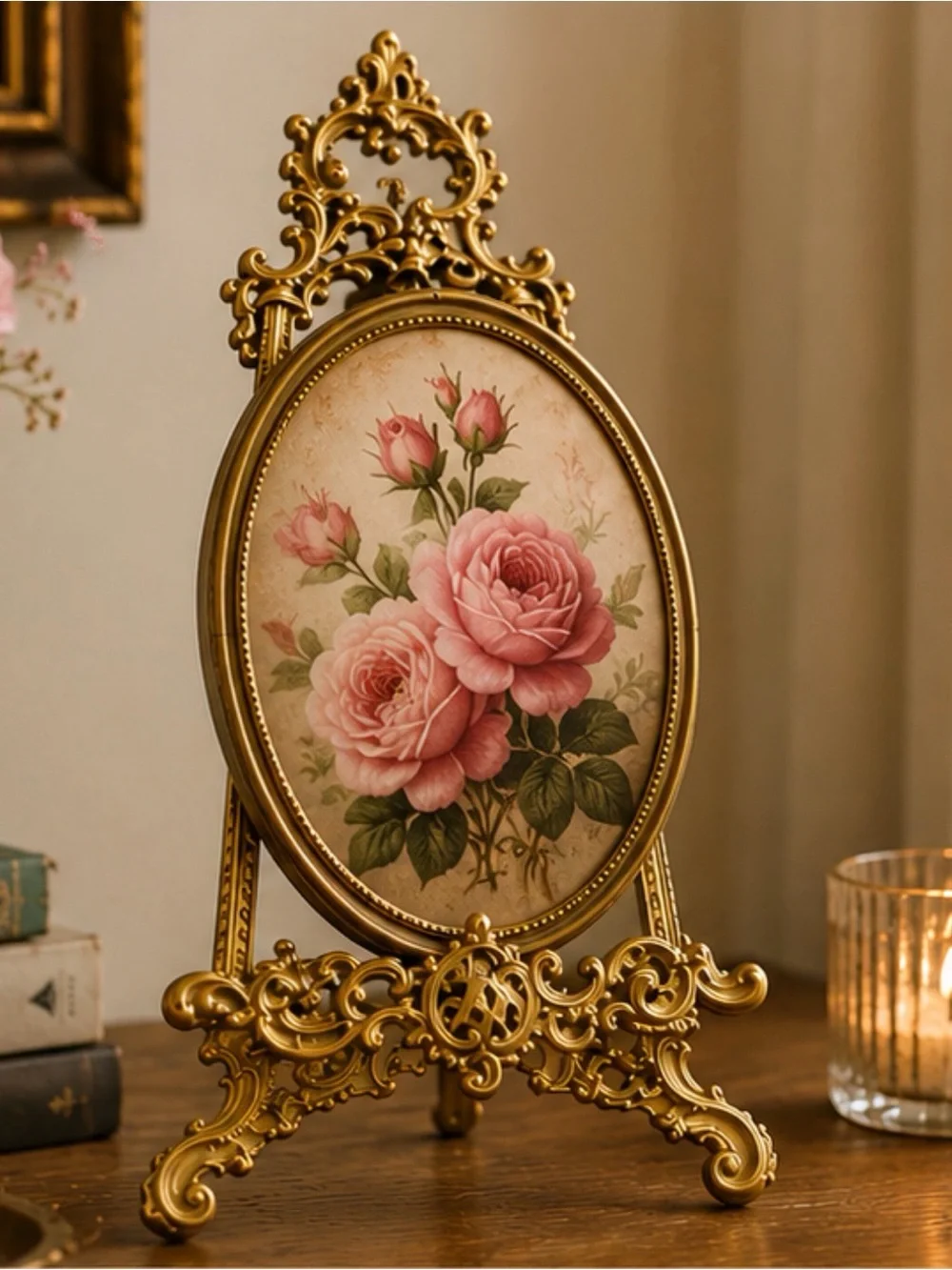 Vintage Ornate Brass Easel Display Stand | Gold Tone Victorian Cottage Decor 9.5